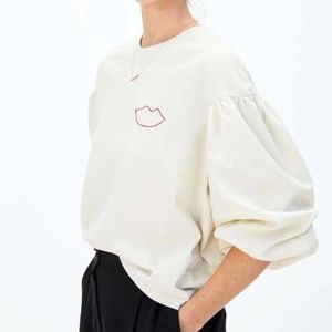 Clare V Puff Sleeve Shirt w/Embroidered Lips